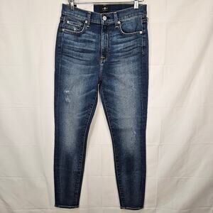7 For All Mankind Jeans Super Skinny Ankle High Waist Distressed Faded Blue 27